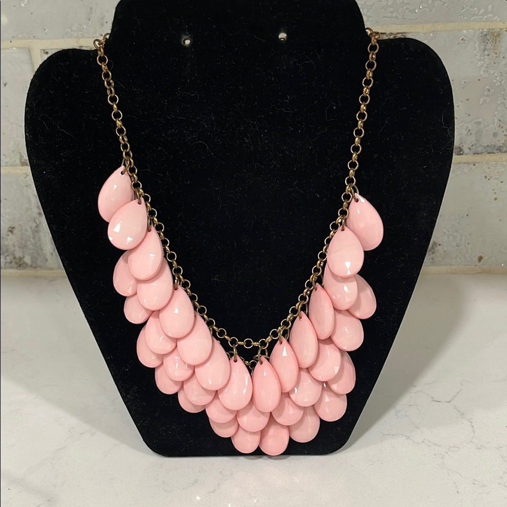Pink Bib-Style Necklace with Teardrop Beads